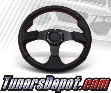 TD Steering Wheel - Fighter Jet Style Black Carbon style w Red Stitch and Black Center