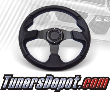 TD Steering Wheel - Fighter Jet Style Black w Blue Stitch and Black Center