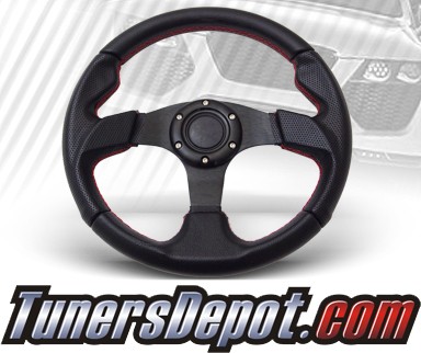 TD Steering Wheel - Fighter Jet Style Black w Red Stitch and Black Center