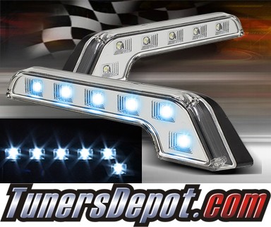 TD® Universal 6 LED DRL Driving Lights (Super White) - Chrome (Benz Style)