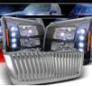 Sonar® 1 pc LED Crystal Headlights (Black) - 03-06 Chevy Silverado (Chrome Vertical Grill Included)